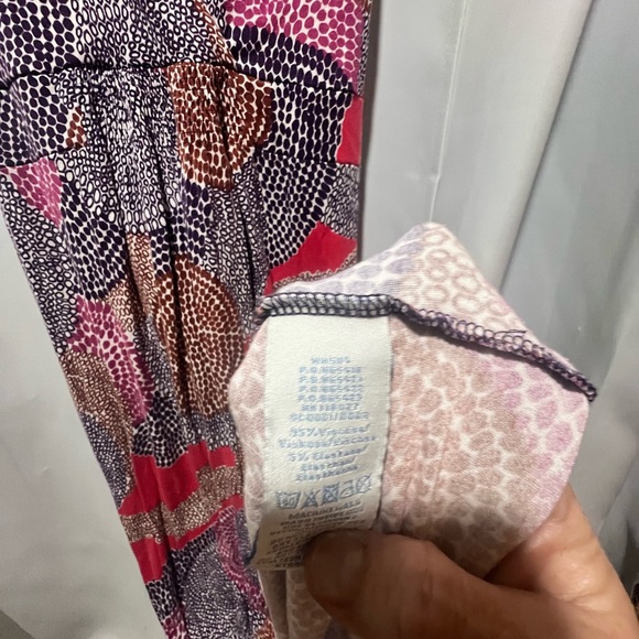 BodenAbstract Print Maxi Dress Red Navy Brown Size 12 - Picture 4 of 5